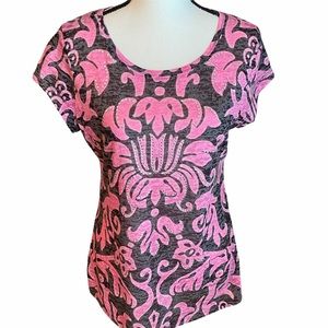 INC Top Short Sleeve Rhinestone Pink Black Large